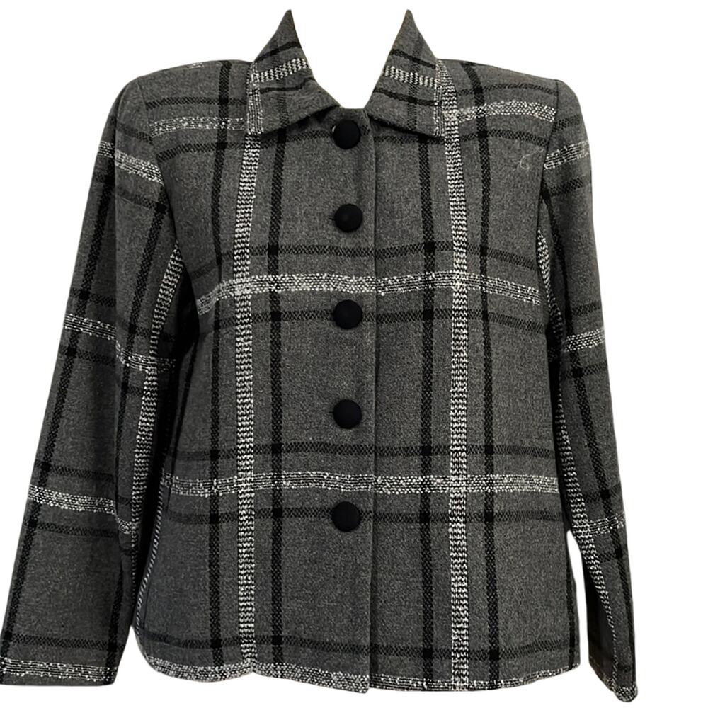 Willow Ridge Vintage Petite Gray Plaid Lined Jacket Size 4P Preppy Office Dressy